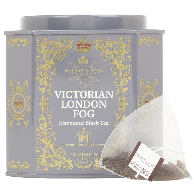 Harney & Sons Victorian London Fog Tea, Black and Oolong Tea with Citrus, Vanilla and Lavender | 30 Sachets, Historic Royal Palaces Collection (Tin Design May Vary)