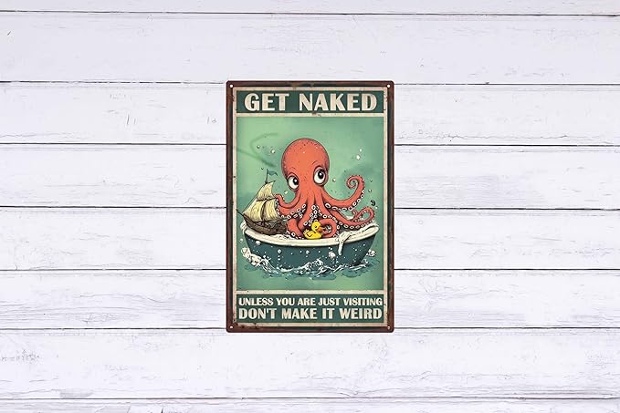 Octopus Decor Ocean Bathroom Decor Accessories Vintage Metal Tin Sign Idea Humorous Bar for Man Cave Garage Kitchen Living Room Wall Decor 8x12 In