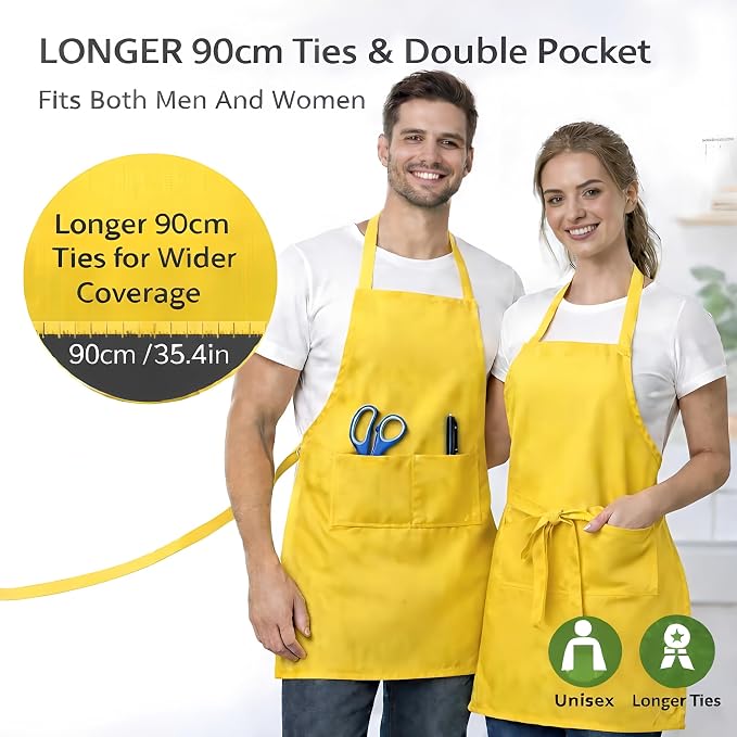 8 Pack Aprons Bulk with Pockets, Unisex Apron with Extra Long Ties for Chef, Cooking Classes, Painting, BBQ - Image 4