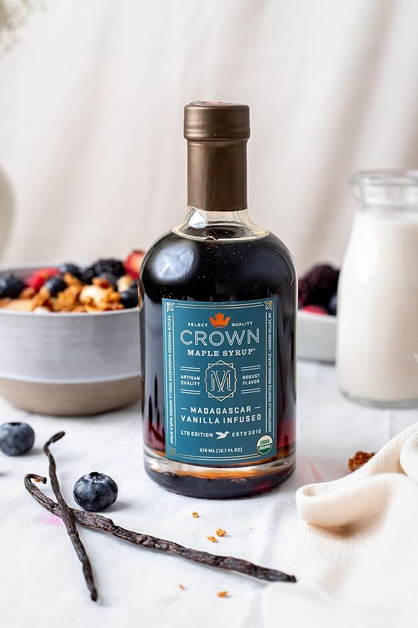 Crown Maple Certified Organic Madagascar Vanilla Infused Maple Syrup, Pure, Gluten Free, No Preservatives, Non-GMO Pairs well with Pancakes, Coffee, Cocktails & Brunch, 12.7 Fl Oz (Pack of 6) - Image 3