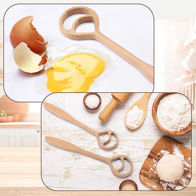 Honeydak 2 Pack 13 Inch Wooden Danish Dough Whisk 2 Hole Sourdough Bread Mixing Supplies Personalized Dutch Whisk for Pizza Pastry Cake Egg Batter Baking
