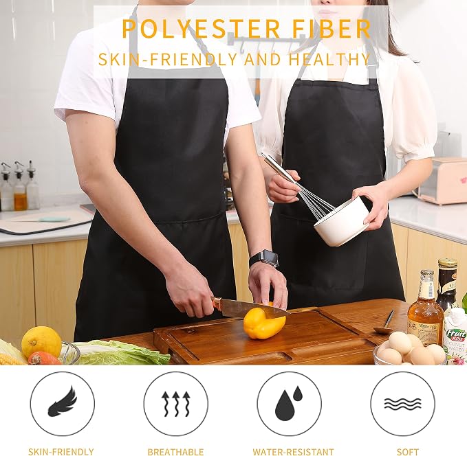 Tosewever 2 Pack Adjustable Bib Apron, Waterdrop Resistant Aprons with 2 Pockets Cooking Kitchen Restaurant Aprons for Women Men Chef, BBQ Drawing Crafting Outdoors (Polyester - Black & White, 2) - Image 5