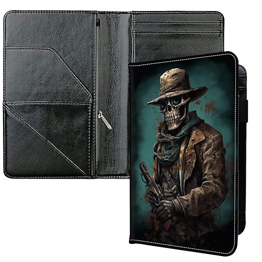 Server Books for Waitress, with 7 Large Pockets, Waiter Serving Book, Waitstaff Server Order Pads, Cute PU Leather Server Book with Pen Holder Fit Server Apron, Skull Cowboy with Gun by Unknown
