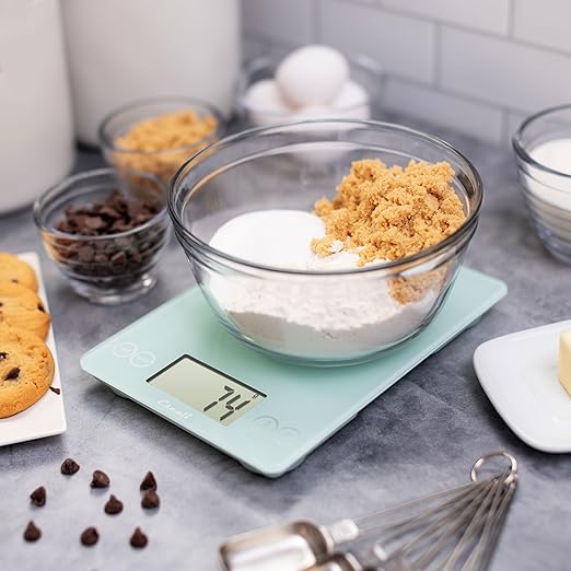 Escali Arti Glass Food Scale Digital Countertop Kitchen, Baking and Cooking Scale with Large Display, 15-Pound Capacity, 9" x 6.5" x .75", Classic Teal