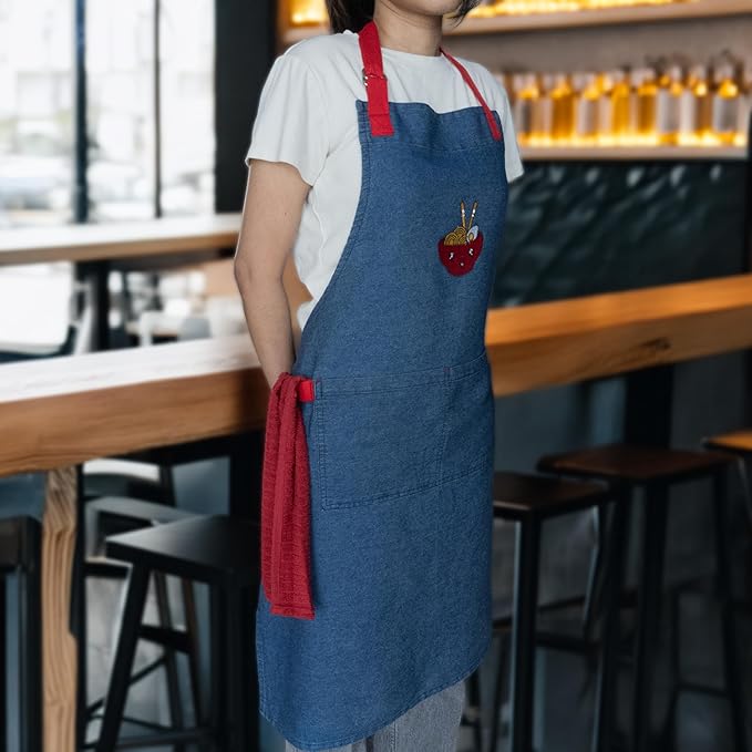 100% Cotton Printed Kitchen Apron with 2 Pockets for Men and Women – Adjustable Chef Apron - Machine Washable