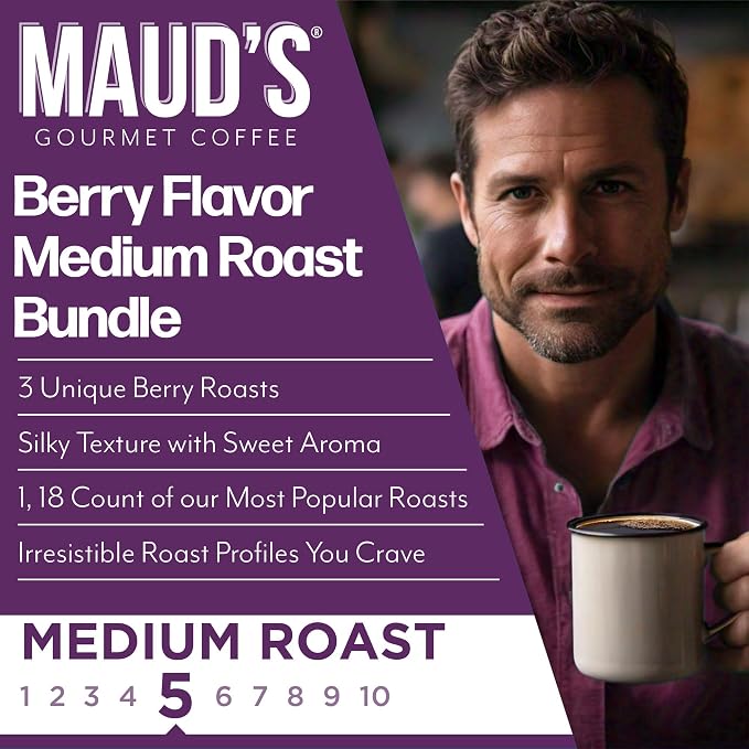 Maud's Blueberry, Cherry & Raspberry Chocolate Flavored Pods Bundle, 54 ct, Medium Roast Flavored Coffee in Single Serve Pods – 100% Arabica Coffee, Compatible with Keurig K Cups Maker - Image 3
