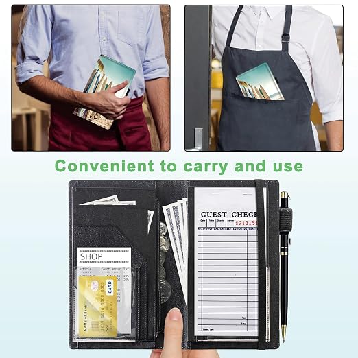 Server Books for Waitress, 5x9 Inch Waitstaff Server Order Pads, 11 Large Pockets, Cute PU Leather Waitress Book Server Wallet with Elastic Band Fit Server Apron,Surfboards - Image 4