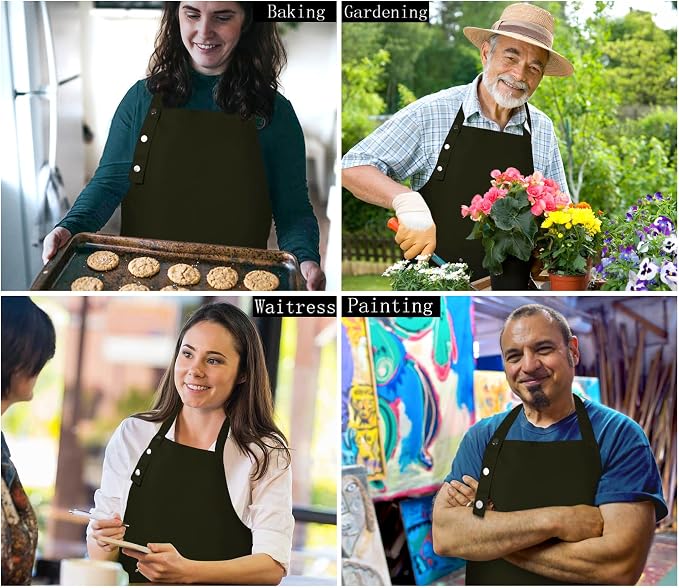 Yuubin Extra Large Aprons for Men Adjustable Button Apron with Pockets Chef Cooking Kitchen Aprons Women,Water&Oil Resistant - Image 5