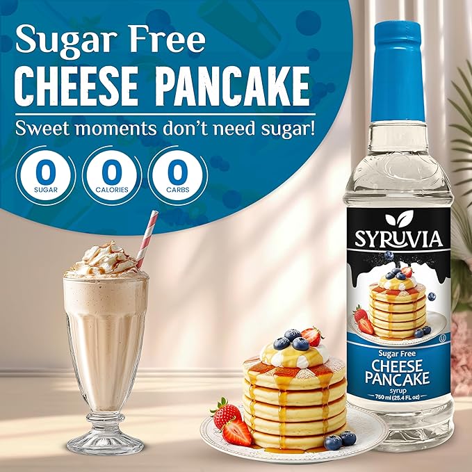 Syruvia Sugar-Free Cheese Pancake Syrup, Natural Flavors, Syrup for Drinks, Lattes, and Desserts – 25.4 fl oz