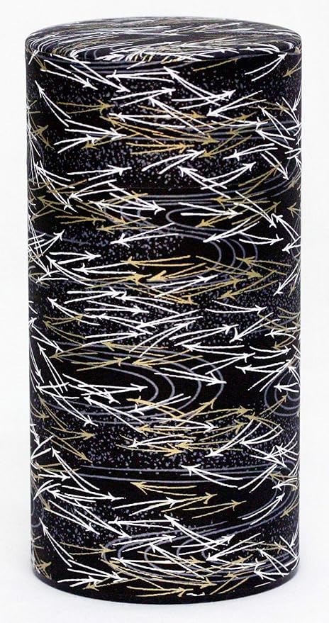 Washi Paper Tea Tin Canister: Long 7oz (200g) White and Gold Scatter Pine Needles (#126), Japan