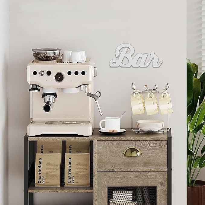 Rustic Coffee Bar Signs for Home Bar Wall 9 Inch, Distressed White Bar Decorations, Cool Man Cave Things, Farmhouse Wooden Small Letters Accessories for Christmas Kitchen Shelf Tabletop