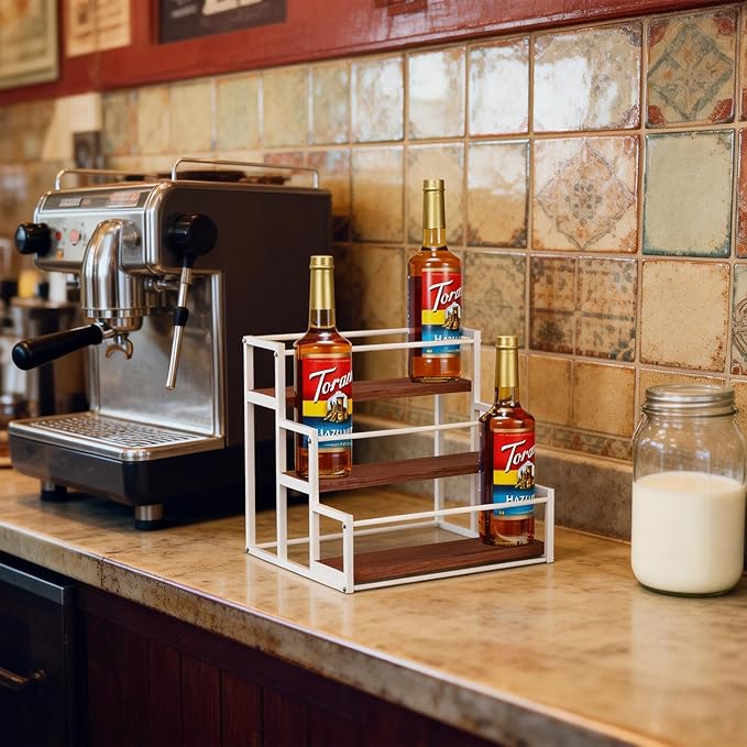 THYGIFTREE Coffee Syrup Rack Organizer 3-Tier 12 Syrup Bottles Holder Stand for Coffee Bar Station Storage Shelves for Syrup, Wine, Dressing for Kitchen Countertop, White