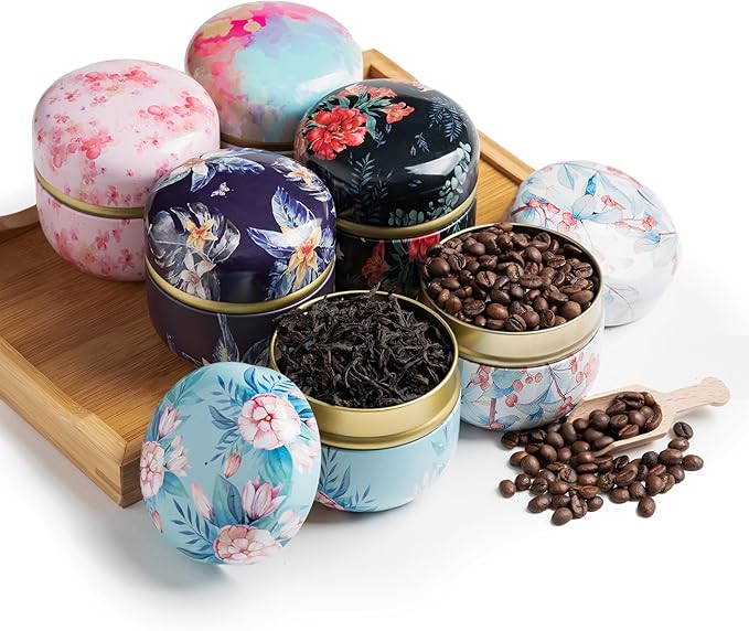 Tea Storage Container Tea tins WEMEGA Tea coffee Container capacity 10oz Candy Chocolate Sugar Spices Herbs and Spices Perfect For Keeping Dry and Storing Loose Tea Leaves 6pack