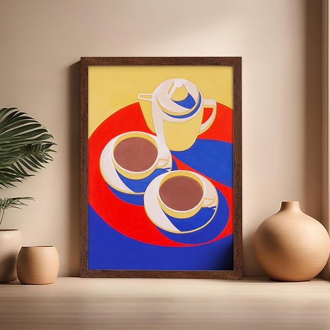 Poster Master Vintage Food & Drink Poster - Retro Colorful Coffee Print - Café Wall Art - Gift for Barista, Coffee Lovers, Café Owner - Decor for Dining Room, Kitchen, 16x20 Brown Framed