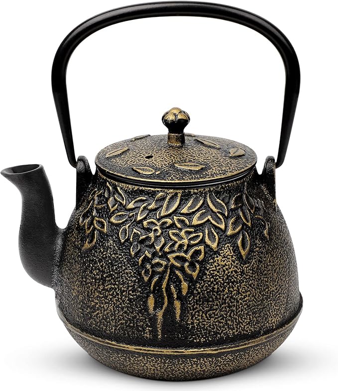 Toptier Mini Little Teapot, Super Small Cast Iron Teapot for Stove Top, Palm-Sized Japanese Stovetop Safe Tea Kettle with Infuser for 11 oz, Black
