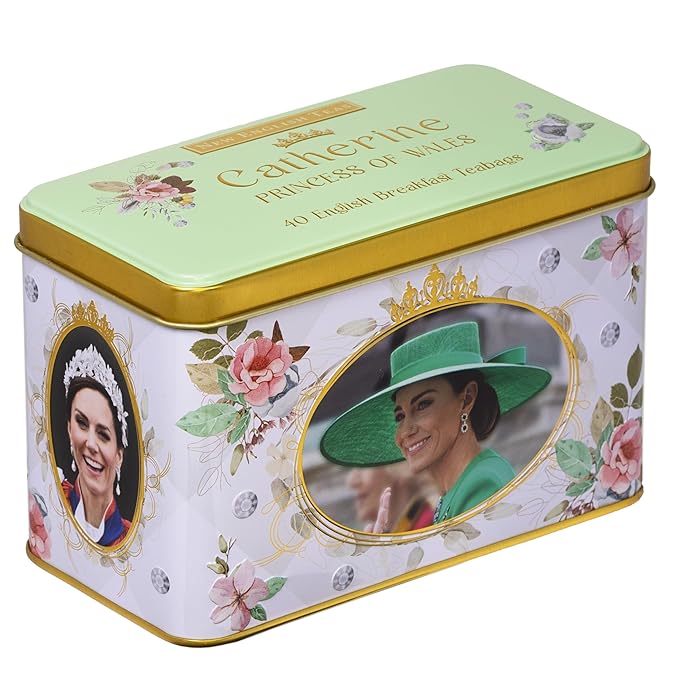 New English Teas Catherine, Princess of Wales Tea Tin with 40 English Breakfast Teabags