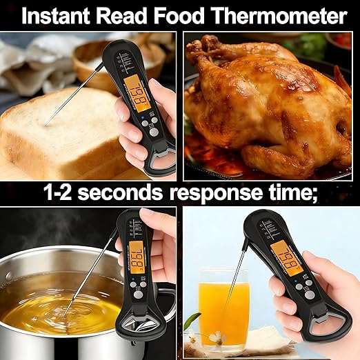 Instant Read Meat Thermometer for Cooking – Waterproof Digital Food Thermometer with Backlit LCD, Long Probe, Fast Accurate Kitchen Thermometer for BBQ, Grill, Candy & Oil (°C/°F)