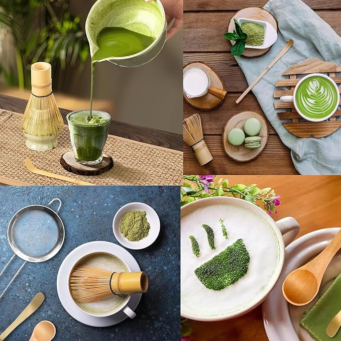 8 Pcs Matcha Whisk Set, Matcha Bowl with Spout, Matcha Whisk Holder, Scoop, Sifter, Matcha Kit for Ceremony, Gift for Matcha Lovers on Christmas, Birthday, Halloween