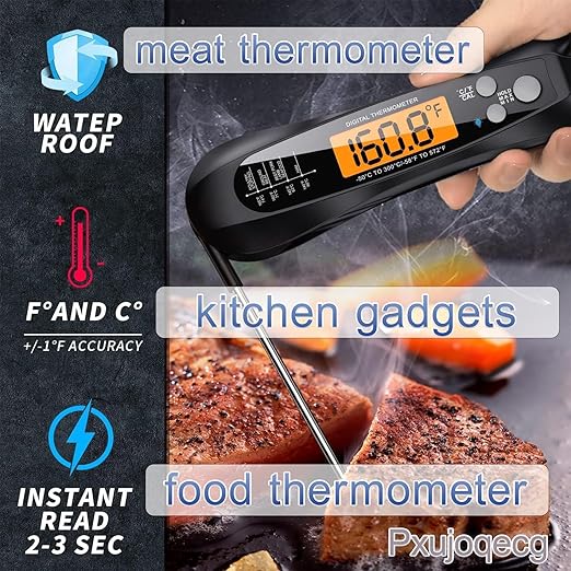 Instant Read Meat Thermometer for Cooking – Waterproof Digital Food Thermometer with Backlit LCD, Long Probe, Fast Accurate Kitchen Thermometer for BBQ, Grill, Candy & Oil (°C/°F)