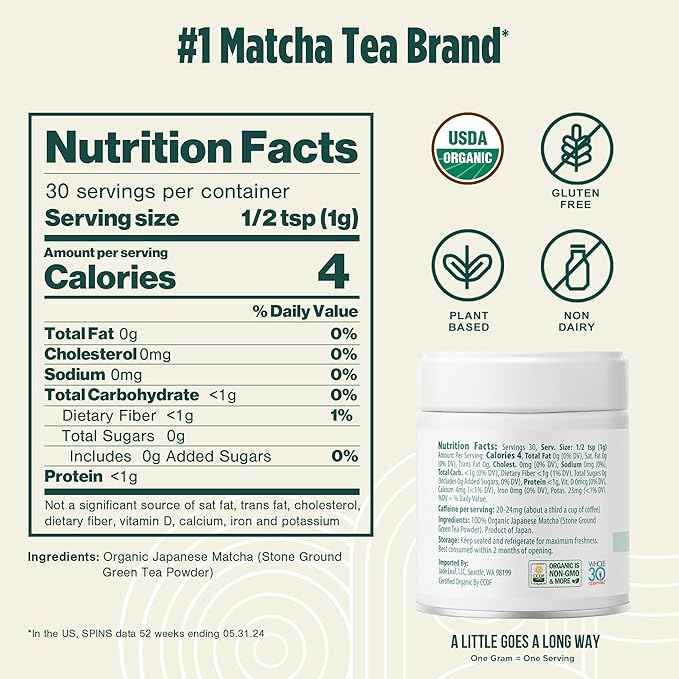 Jade Leaf Matcha Organic Ceremonial Grade Matcha Green Tea Powder - Barista Blend - 100% Pure Japanese First Harvest Green Tea for Lattes from Uji and Kagoshima, 30g / 1.06 Ounce (Pack of 1)