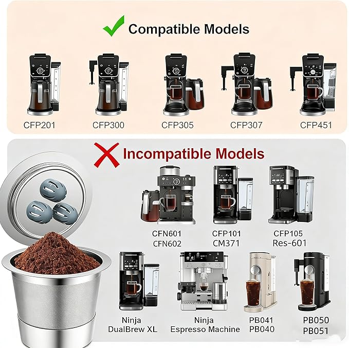 Reusable K Cups Compatible with Ninja Coffee Maker,Stainless Steel 4 Pack Reusable Coffee Pods,Permanent K Cups Coffee Filters Fit for Ninja CFP201 CFP 300 CFP305 CFP307 CFP400 (4Pack)