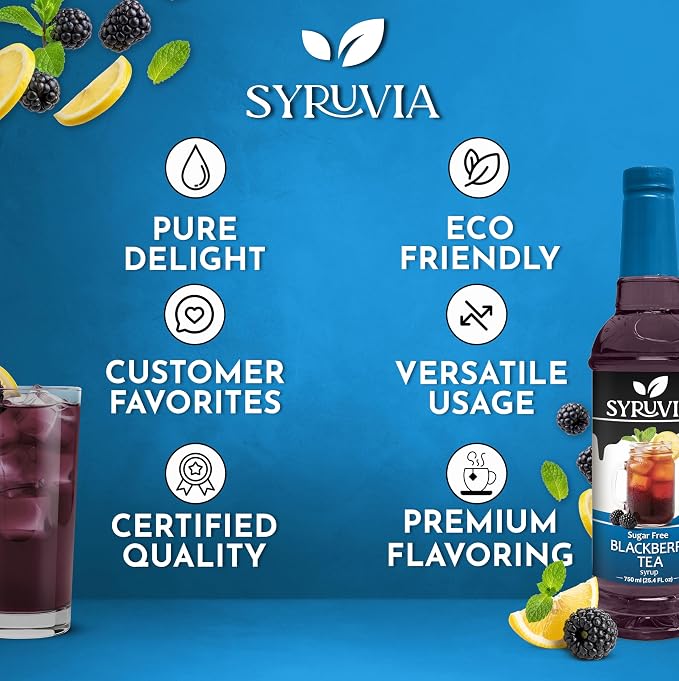 Syruvia Sugar Free Blackberry Tea Flavored Syrup for Drinks, Cocktails, Lemonades, Iced Teas and Desserts – 25.4 fl oz, With Pump - Image 5
