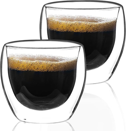 Espresso Cups Set of 2, 5 Oz(150 ml) Expresso Shots Glass Cup, Double Walled Glass Coffee Cups,Fit for Espresso Machine and Coffee Maker, Insulated Clear Espresso Shot Glasses Cups Gifts for Man Women