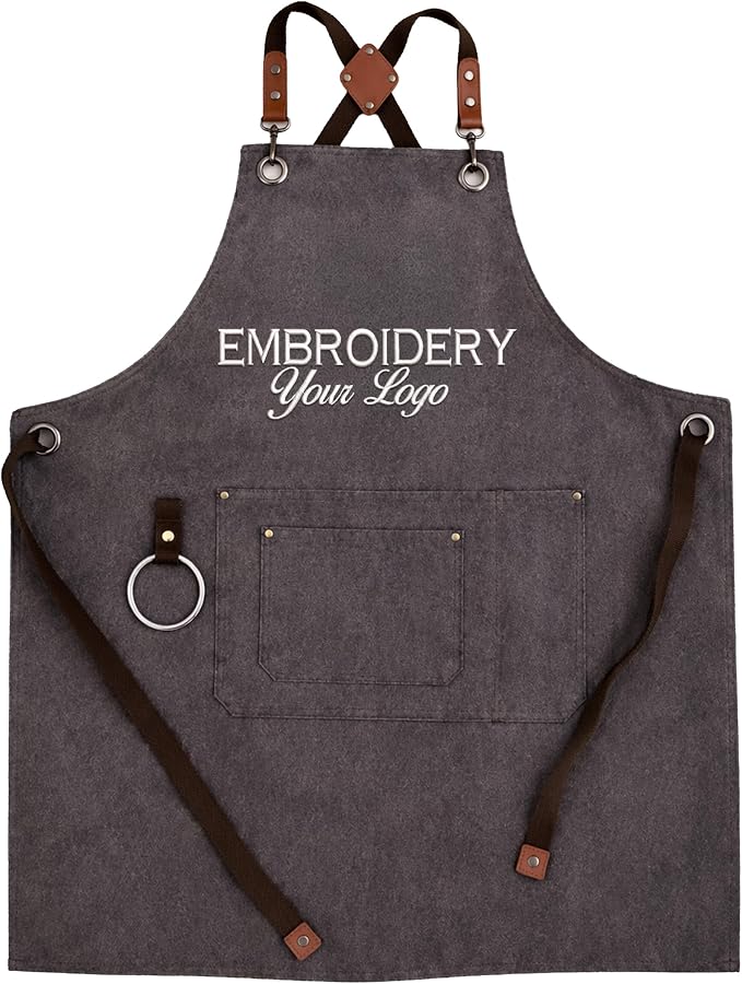 TEEAMORE Custom Design Apron for Men Women Adjustable Crossback Thick Work Apron with Pockets Personalized Canvas by Teeamore
