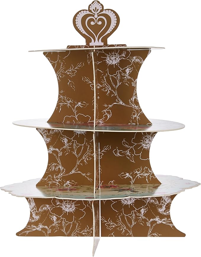 Talking Tables Height 36cm Floral Cake Stand Party Decorations | Truly Scrumptious |Card, 3-Tier Blue & Yellow, Anniversary, 14", Pink, Blue, Yellow For Birthday, Afternoon Teas, Baby Shower, Wedding