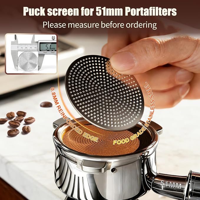 51mm Puck Screen 2 Pack, 0.8mm Thickness 150μm Reusable Espresso Puck Screen, Dual-Layer 316 Stainless Steel Coffee Filter Screen for 51mm Portafilter Basket, Even Extraction Barista Tool - Image 5