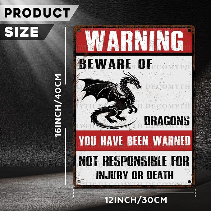 Beware of Dragons Retro Metal Tin Sign for Garden Kitchen Office Home Bar Cafe Decor 12 * 16inch - Image 4