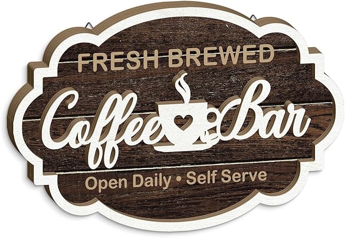 Putuo Decor Vintage Coffee Bar Sign, Farmhouse Coffee Accessories for Cafe Station Wall Decor, Elegant Double-Layer Cafe Sign for Home Kitchen Countertop Decoration, 11.5×7.5in