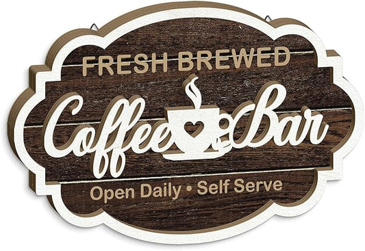 Putuo Decor Vintage Coffee Bar Sign, Farmhouse Coffee Accessories for Cafe Station Wall Decor, Elegant Double-Layer Cafe Sign for Home Kitchen Countertop Decoration, 11.5??7.5in