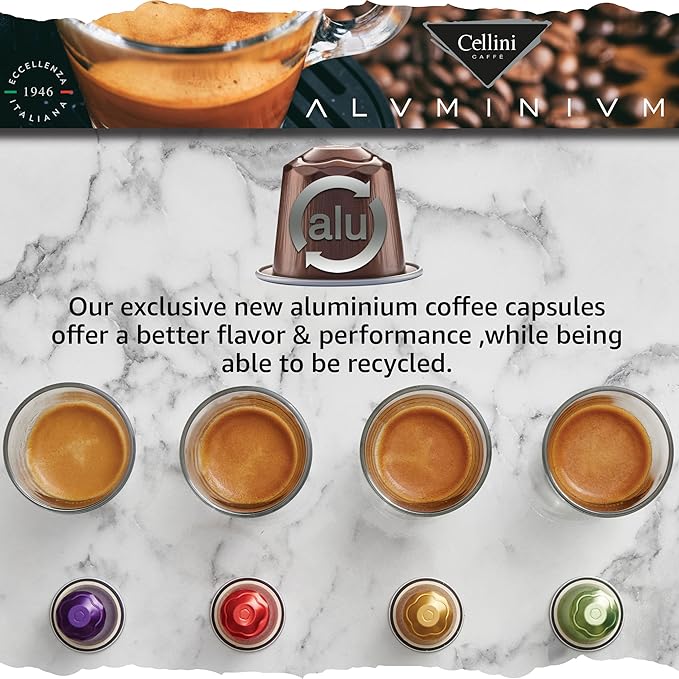 Cellini Caffè Melodico Aluminum Nespresso Pods, 30 Count, Dark Roast Coffee Capsules, 100% Nespresso Original Machine Compatible, Strong