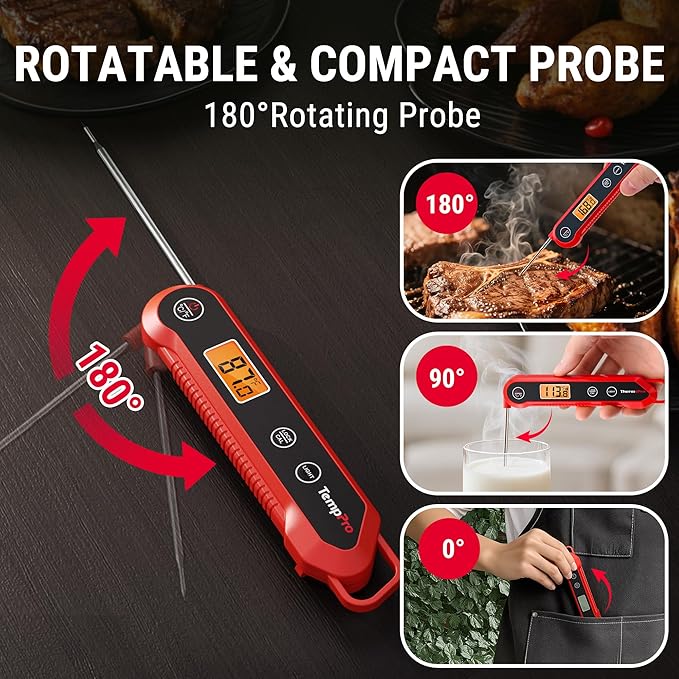 ThermoPro TempPro 1-2 Sec Instant Read Digital Meat Thermometer, ±0.9°F Accuracy, Waterproof & Backlight Food Thermometer for Cooking, Oil Fry Candy Meat Probe for Kitchen, BBQ, Oven, Grill, Smoker