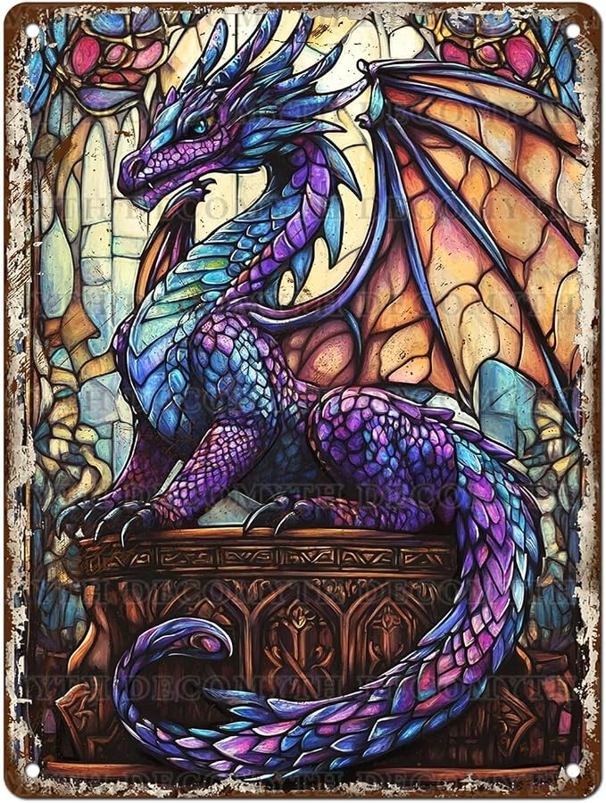 Dragon Tin Sign for Home Farm Outdoor Bathroom Restaurant Cafes Bars Club Kitchen Garage Art Wall Decor 12 * 16inch by Unknown