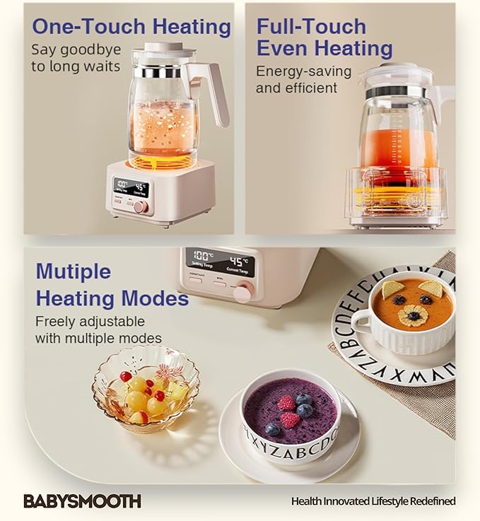 Babysmooth Smart Kettle Pro Glass Electric Kettle, 1.3L Digital LED Kettle with 40-100°C Temperature Control, 72H Auto Keep Warm, Silent Operation, BPA-Free for Baby Formula, Tea & Coffee Brewing