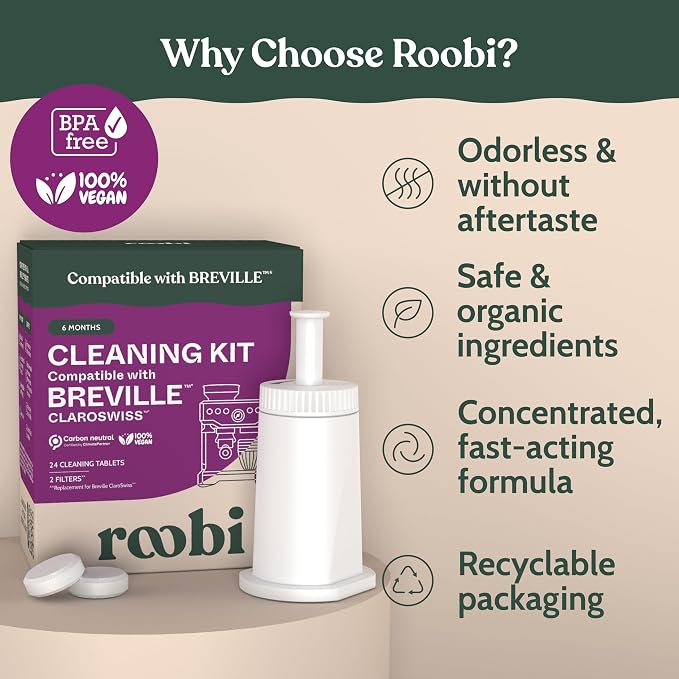 Roobi Espresso Cleaning Kit compatible with Breville ClaroSwiss Filters. Includes 24 Cleaning Tablets and 2 ClaroSwiss Water Filters. Carbon Neutral. 6 Month Supply. - Image 7