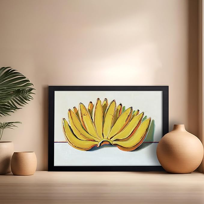 Poster Master Vintage Food & Drink Poster - Retro Banana Oil Painting Print - Banana Art - Gift for Vegan, Vegetarian, Foodies - Perfect Decor for Bakery, Home, Kitchen, 16x20 Black Framed