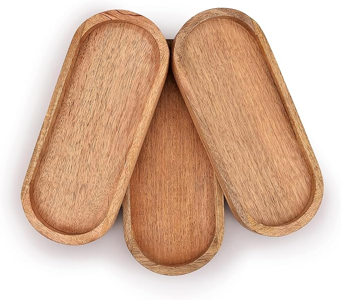 Samhita Mango Oval Wood Tray Set of 3 Perfect for Food Holder/BBQ, Serve Cheese, Sushi, Holiday Snacks, and More. (12" x 5" x 0.75")