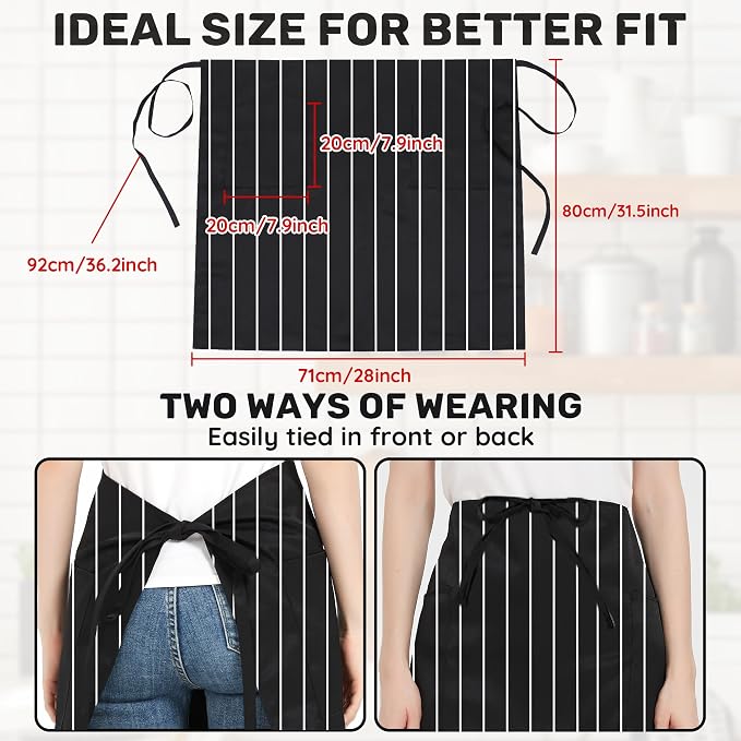 3 Pack Waist Apron with 3 Pockets, Unisex Black Waiter Aprons, Water Resistant Server Aprons for Restaurant Chef Bar - Image 5
