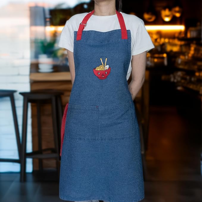 100% Cotton Printed Kitchen Apron with 2 Pockets for Men and Women – Adjustable Chef Apron - Machine Washable