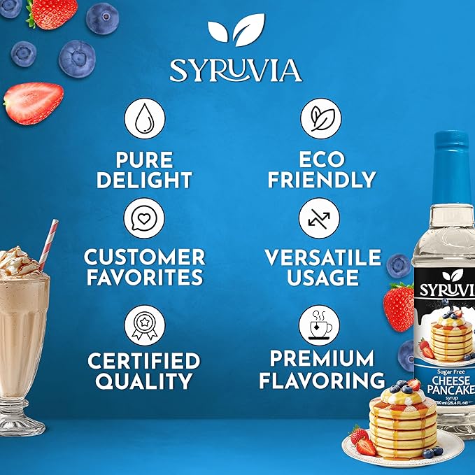 Syruvia Sugar-Free Cheese Pancake Syrup, Natural Flavors, Syrup for Drinks, Lattes, and Desserts – 25.4 fl oz
