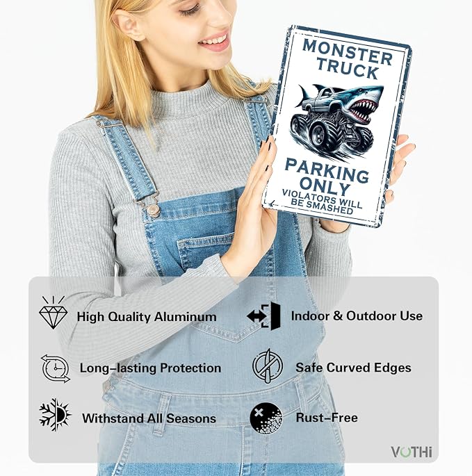 Monster Truck Tin Sign Birthday Decorations & Room Decor, Car Poster for Boys Bedroom, Durable Metal Wall Art, Vintage Style Auto Theme - 8x12 Inches - Image 2