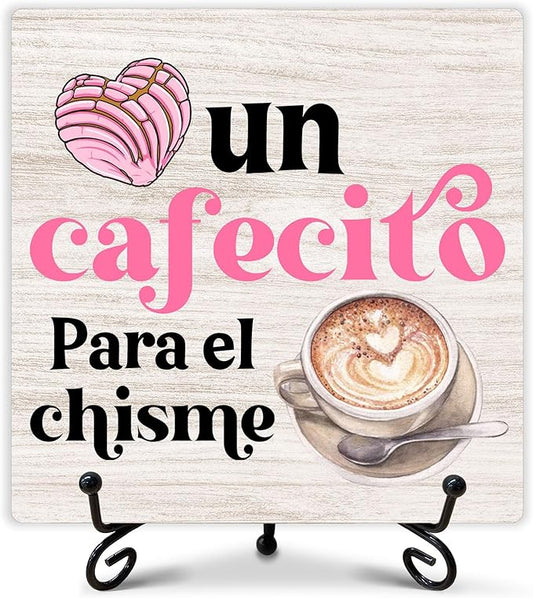 Stylish Cafe Station Decor, Coffee Bar Sign, Pink Signs for Station, Gifts for Coffee Lovers, Rustic Farmhouse Home Office Kitchen Decoration Bar Favor and Accessories 5 x 5 Inches-105