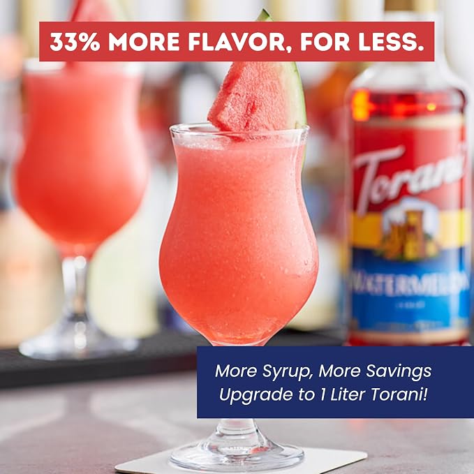 Torani Watermelon Syrup 1 Liter with Pump – Juicy Summer Flavoring for Drinks, Cocktails & Mocktails – Pure Cane Sugar, Natural Flavors, BPA-Free Bottle – Refreshing Beverage Syrup - Image 4
