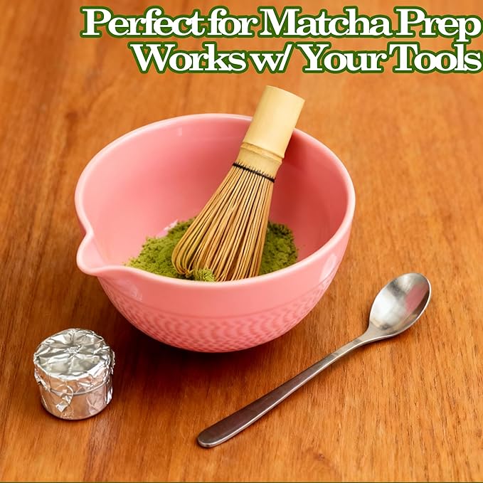 Matcha Bowl with Spout, Traditional Ceramic Matcha Tea Bowl Japanese Ceremonial Chawan for Whisking Mixing & Daily Use, 18oz/500ml Pink