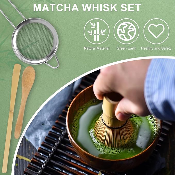 Numola 4pcs Matcha Set with Traditional Starter Set, Matcha Whisk Set for Tea Lovers, Matcha Kit Accessories for Whisk, Traditional Tea Scoop, Spoon, Sifter