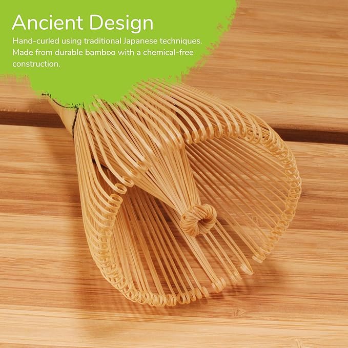 Matcha Tea Bamboo Whisk And Ceramic Rest 2 Piece Set - Temmoku Holder - 1 Set