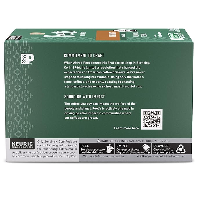 Peet's Coffee, USDA Organic Dark Roast Keurig K-Cup Pods, 100% Arabica Coffee - Alma de la Tierra 60 Count (6 Boxes of 10 Pods)